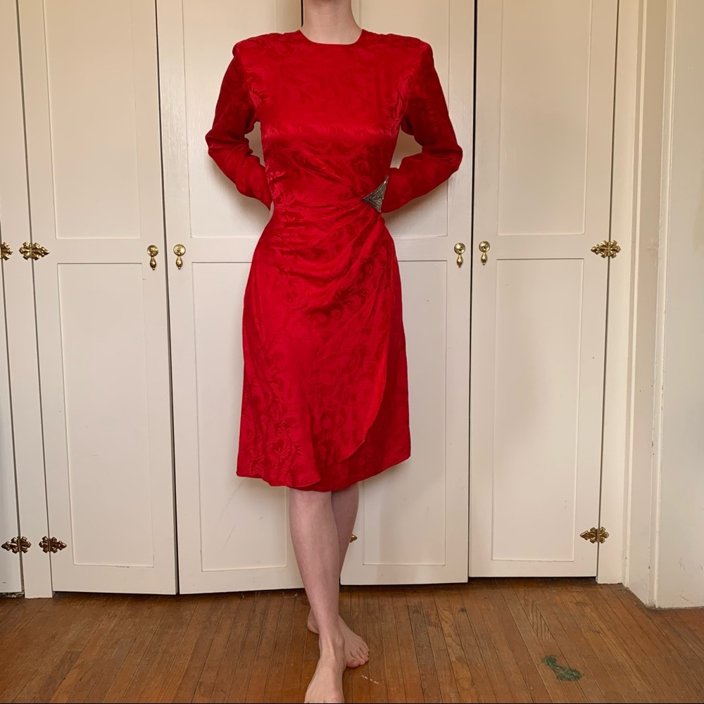 Vintage Argenti red silk jacquard dress